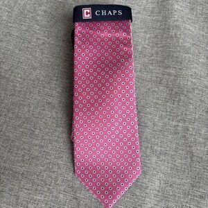 CHAPS Men's 100% Silk Tie 58" x 3.25" Pink Circle Dot NWT